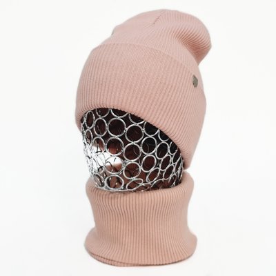 Комплект жіночий демісезонний котоновий шапка+шарф-снуд Odyssey 56-58 см пудровий 13170 - 12683 одри комплект фото