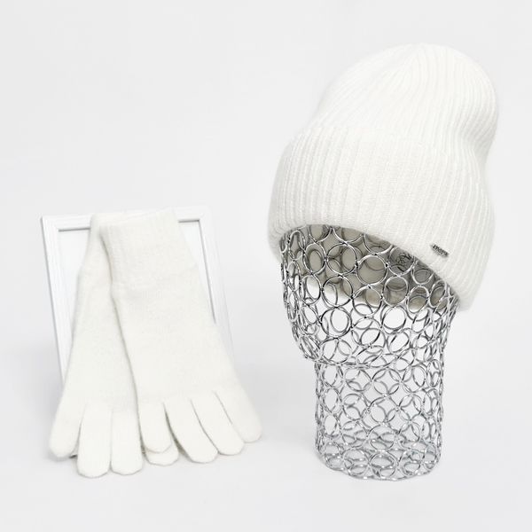 Комплект жіночий зимовий ангора з вовною на флісі (шапка+шарф+рукавички) ODYSSEY 56-58 см білий 12789 - 8131 - 4000 хелли фото