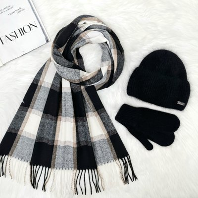 Комплект жіночий зимовий ангоровий на флісі (шапка+шарф+рукавиці) ODYSSEY 57-59 см чорний 13227 - 8064 - 4135 кливия фото