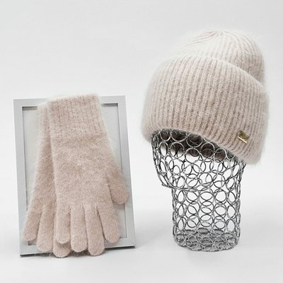 Комплект жіночий зимовий ангоровий на флісі (шапка+рукавички) ODYSSEY 57-60 см Бежевий 13817 - 4191 13817 - 4191 фото
