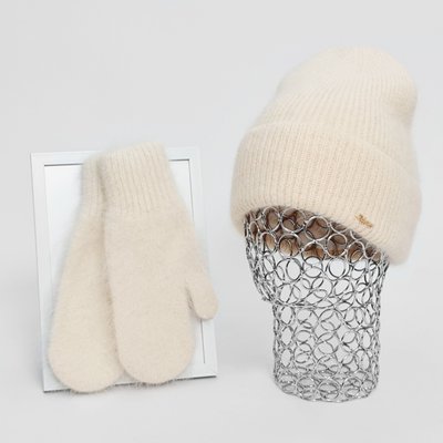 Комплект жіночий зимовий ангоровий на флісі (шапка+рукавиці) ODYSSEY 55-58 см Кремовий 12842 - 4148 12842 - 4148 фото