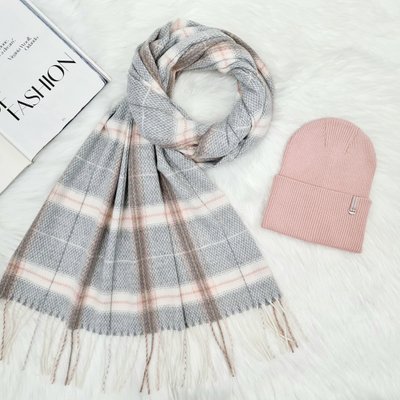 Комплект жіночий демісезонний шапка+шарф Odyssey 55-58 см пудровий + сірий 13693 - 8029 тироль фото