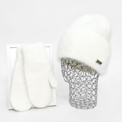 Комплект жіночий зимовий ангоровий на флісі (шапка+рукавиці) ODYSSEY 57-60 см Молочний 13231 - 4122 13231 - 4122 фото