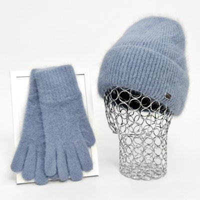 Комплект жіночий зимовий ангоровий на флісі (шапка+рукавички) ODYSSEY 55-58 см Джинс 12998 - 4216 12998 - 4216 фото