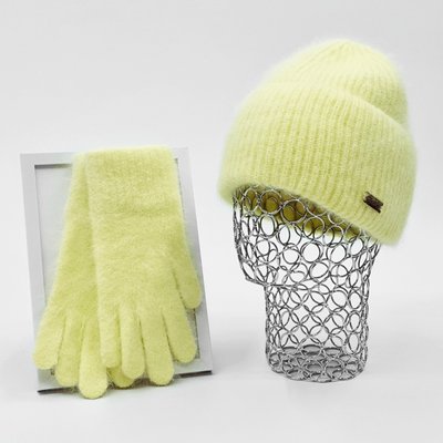 Комплект жіночий зимовий ангоровий на флісі (шапка+рукавички) ODYSSEY 57-60 см Жовтий 13822 - 4208 13822 - 4208 фото