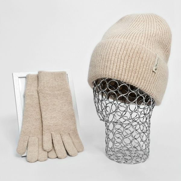 Комплект жіночий зимовий ангора з вовною на флісі (шапка+рукавички) ODYSSEY 57-59 см бежевий 12968 - 4063 12968 - 4063 фото