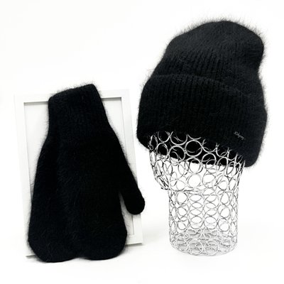 Комплект жіночий зимовий ангоровий на флісі (шапка+рукавиці) ODYSSEY 55-58 см Чорний 12826 - 4135 12826 - 4135 фото