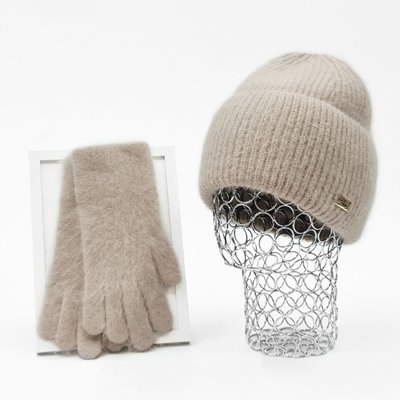 Комплект жіночий зимовий ангоровий на флісі (шапка+рукавички) ODYSSEY 57-60 см Бежевий 13818 - 4192 13818 - 4192 фото