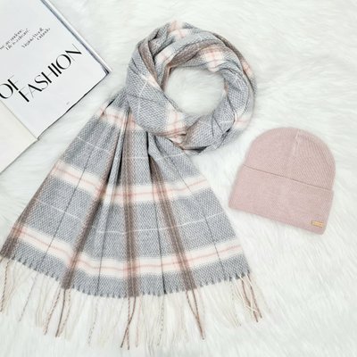 Комплект жіночий зимовий (вовна+ПА) на флісі (шапка+шарф) ODYSSEY 55-58 см рожевий + сірий 13153 - 8029 паприка фото