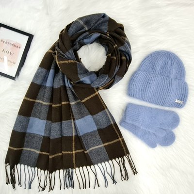Комплект женский зимний ангоровый на флисе (шапка+шарф+варежки) ODYSSEY 57-59 см джинс 13223 - 8061 - 4147 кливия фото