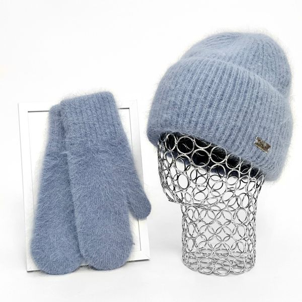 Комплект жіночий зимовий ангоровий на флісі (шапка+шарф+рукавиці) ODYSSEY 57-59 см джинс 13223 - 8061 - 4147 кливия фото