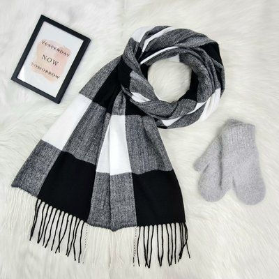Комплект женский зимний (шарф+варежки) M&JJ One size Серый + черный 1119 - 4131 1119 - 4131 фото
