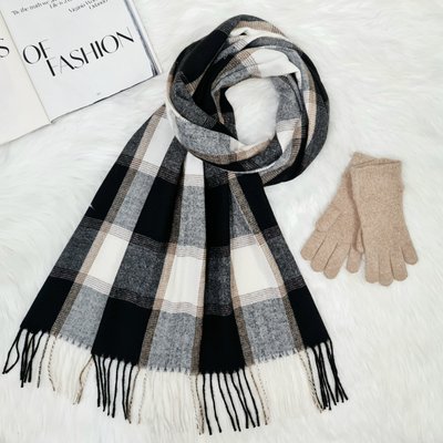 Комплект жіночий зимовий (шарф+рукавички) M&JJ One size бежевий-сірий 8064 - 4075 8064 - 4075 фото
