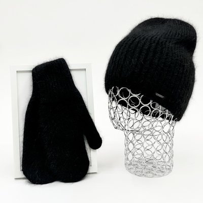 Комплект жіночий зимовий ангоровий на флісі (шапка+рукавиці) ODYSSEY 55-58 см Чорний 12815 - 4135 12815 - 4135 фото