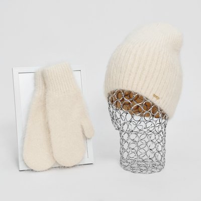 Комплект жіночий зимовий ангоровий (шапка+рукавиці) ODYSSEY 55-58 см Кремовий 12434 - 4148 12434 - 4148 фото