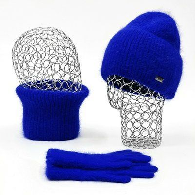 Комплект женский зимний из ангоры на флисе (шапка+бафф+перчатки) ODYSSEY 57-60 см Синий 13820 - 13042 - 4196 13820 - 13042 - 4196 фото