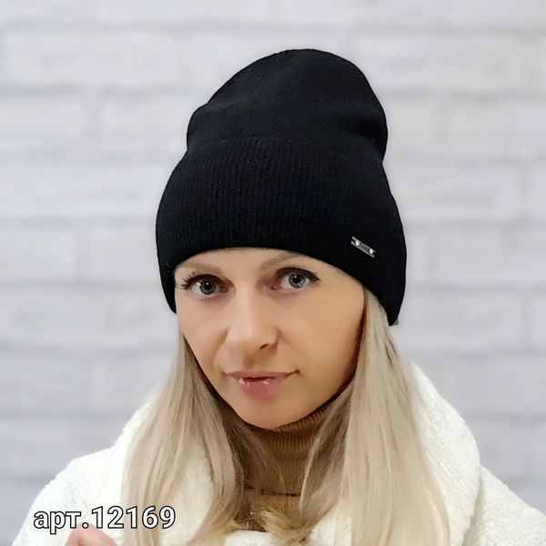 Шапка жіноча зимова ангора з вовною Odyssey чорний 56-58 см (12169) орнелла фото