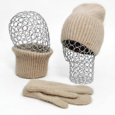 Комплект женский зимний из ангоры (шапка+бафф+варежки) ODYSSEY 55-58 см Бежевый 12433 - 13091 - 4132 12433 - 13091 - 4132 фото