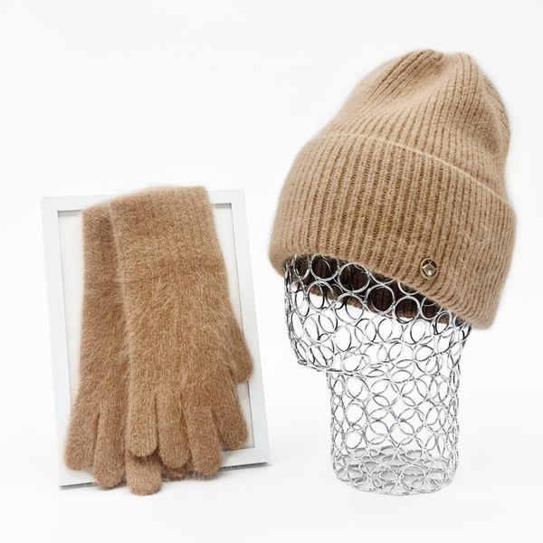 Комплект женский зимний из ангоры (шапка+перчатки) ODYSSEY 56-58 см Бежевый 13808 - 4212 13808 - 4212 фото