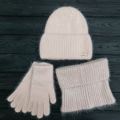 Комплект женский зимний из ангоры (шапка+бафф+перчатки) ODYSSEY 56-58 см Бежевый 13916 - 13020 - 4191 13916 - 13020 - 4191 фото