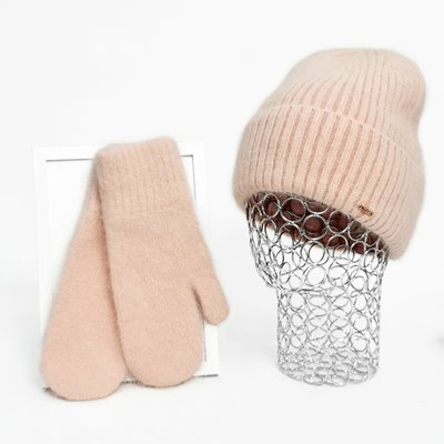 Комплект жіночий зимовий ангоровий на флісі (шапка+рукавиці) ODYSSEY 55-58 см Пудра 12869 - 4141 12869 - 4141 фото