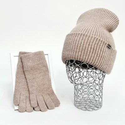 Комплект женский зимний ангора з с шерстью (шапка+перчатки) ODYSSEY 56-59 см бежевый 12535 - 4175 12535 - 4175 фото