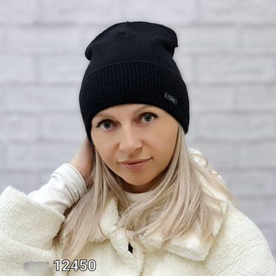 Шапка женская зимняя ангора с шерстью Odyssey 55-58 см черный (12450) байс фото