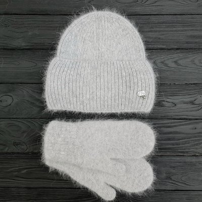 Комплект жіночий зимовий ангоровий на флісі (шапка+рукавиці) ODYSSEY 56-59 см СІрий 13890 - 4131 13890 - 4131 фото