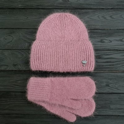 Комплект жіночий зимовий ангоровий на флісі (шапка+рукавиці) ODYSSEY 56-59 см Цикламен 13893 - 4149 13893 - 4149 фото