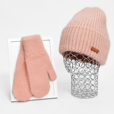 Комплект жіночий зимовий ангоровий (шапка+рукавиці) ODYSSEY 55-58 см Пудровий 13182 - 4140 13182 - 4140 фото