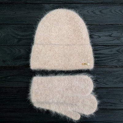 Комплект жіночий зимовий ангоровий на флісі (шапка+рукавиці) ODYSSEY 55-58 см Бежевий 13937 - 4226 13937 - 4226 фото