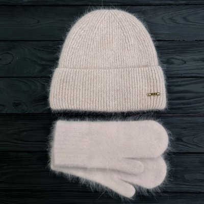 Комплект жіночий зимовий ангоровий на флісі (шапка+рукавиці) ODYSSEY 55-58 см Бежевий 13935 - 4224 13935 - 4224 фото