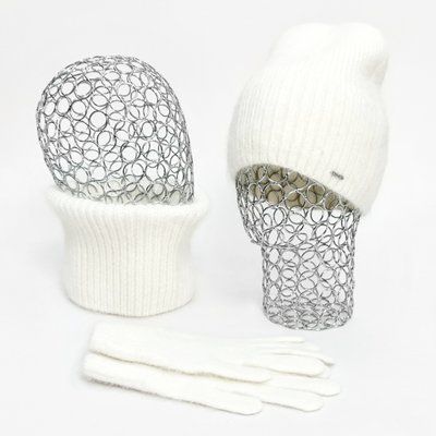 Комплект женский зимний из ангоры на флисе (шапка+бафф+перчатки) ODYSSEY 55-58 см Молочный 12814 - 12517 - 12814 - 12517 - 4183 фото