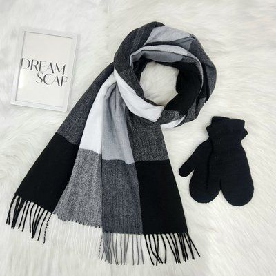 Комплект женский зимний (шарф+варежки) M&JJ One size черный + серый 1125 - 4106 1125 - 4106 фото