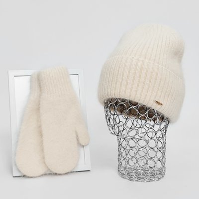 Комплект жіночий зимовий ангоровий на флісі (шапка+рукавиці) ODYSSEY 55-58 см Кремовий 12874 - 4148 12874 - 4148 фото