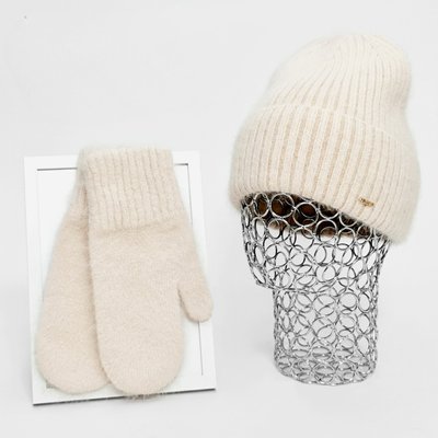 Комплект жіночий зимовий ангоровий на флісі (шапка+рукавиці) ODYSSEY 55-58 см Кремовий 12876 - 4134 12876 - 4134 фото