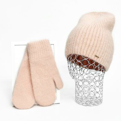 Комплект женский зимний из ангоры (шапка+варежки) ODYSSEY 55-58 см Пудра 12200 - 4141 12200 - 4141 фото